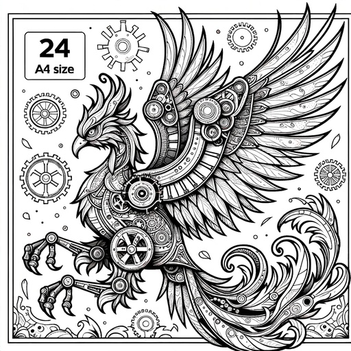 Children&#8217;s Steampunk Phoenix Coloring Page