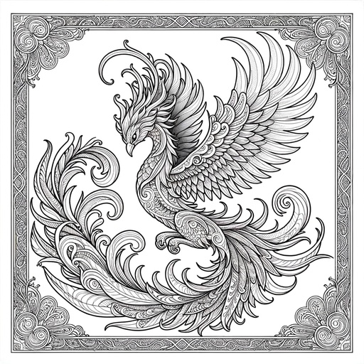 Children&#8217;s Mindful Phoenix Coloring Page