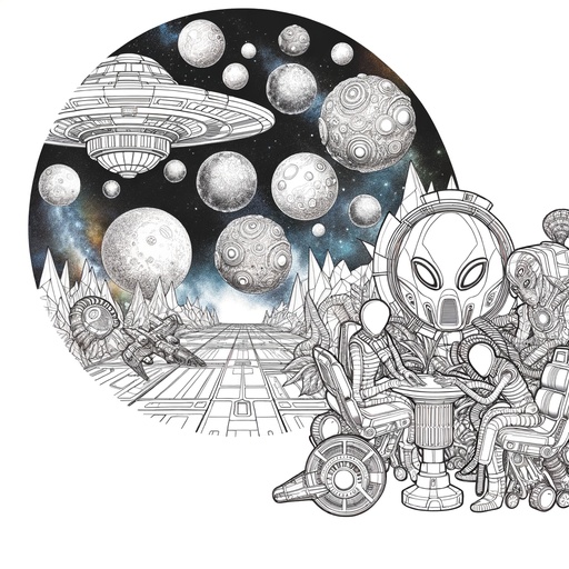 Children&#8217;s Realistic Alien Space Scene Coloring Page