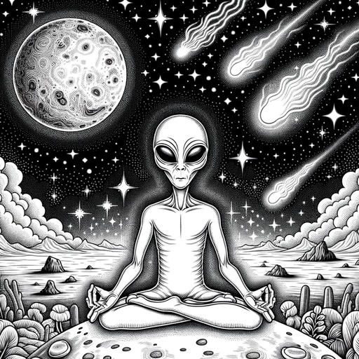 Children&#8217;s Mindful Alien Space Scene Coloring Page