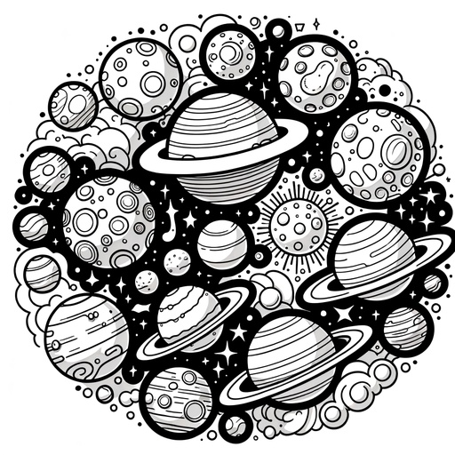 Children&#8217;s Cartoon Planets Coloring Page