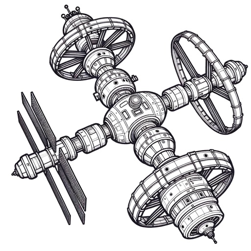 Children&#8217;s Cartoon Space Station Coloring Page