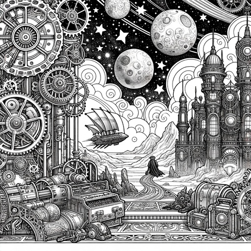 Children&#8217;s Steampunk Space Coloring Page