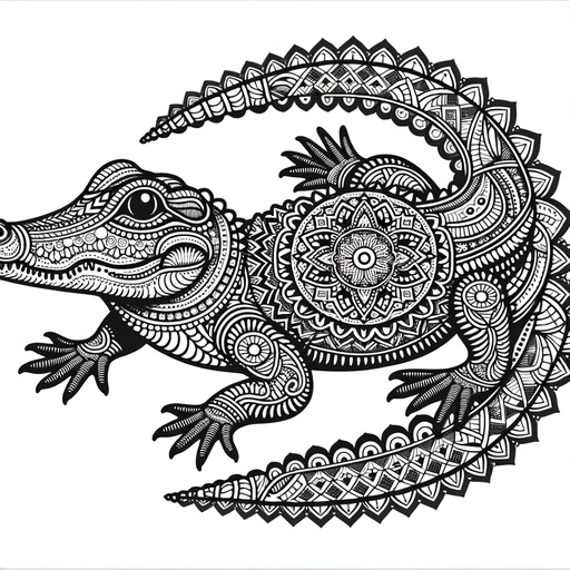 Children&#8217;s Mandala Alligator Coloring Page