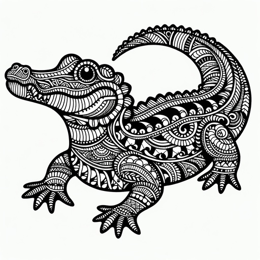 Children&#8217;s Zentangle Alligator Coloring Page