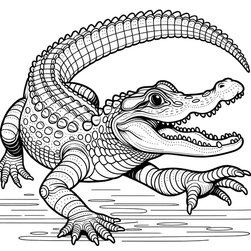 Children&#8217;s Action Pose Alligator Coloring Page