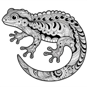 Children's Zentangle Salamander Coloring Page- 4 Free Printable Pages