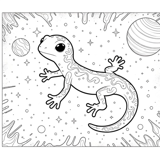 Children&#8217;s Space Salamander Coloring Page