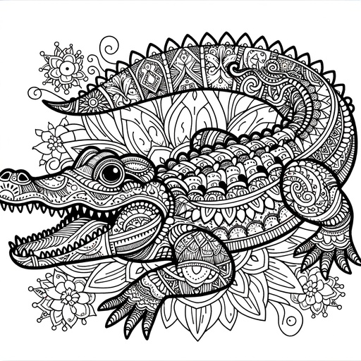 Children&#8217;s Mandala Crocodile Coloring Page