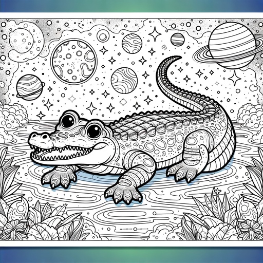 Children&#8217;s Space Crocodile Coloring Page