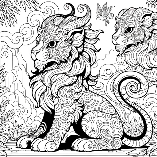 Children&#8217;s Cartoon Chimeras with Tiger Head Coloring Page