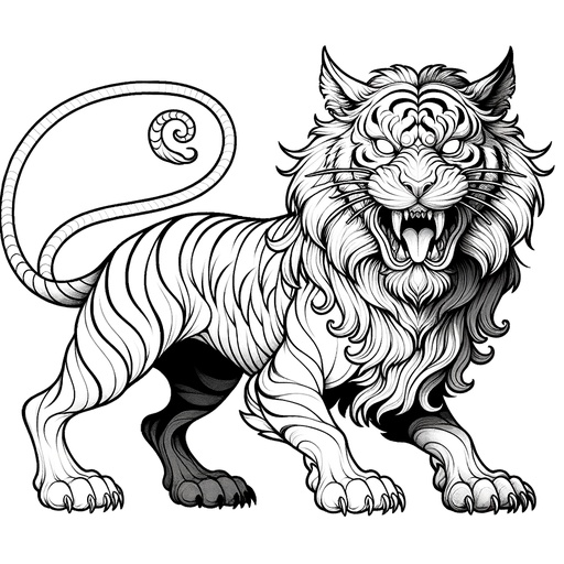 Children&#8217;s Realistic Chimeras with Tiger Head Coloring Page