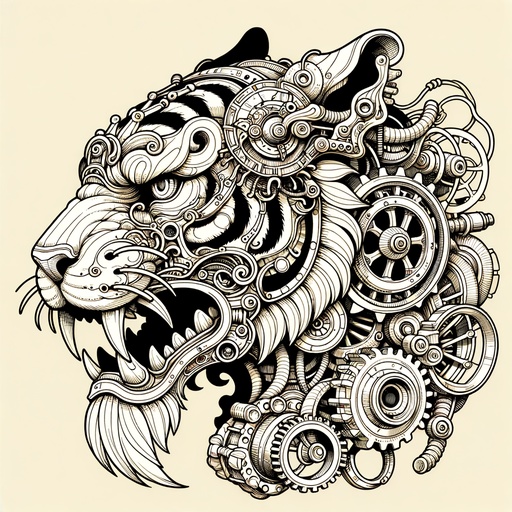 Children&#8217;s Steampunk Chimeras with Tiger Head Coloring Page