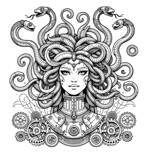 Children's Steampunk Medusa Coloring Page- 4 Free Printable Pages