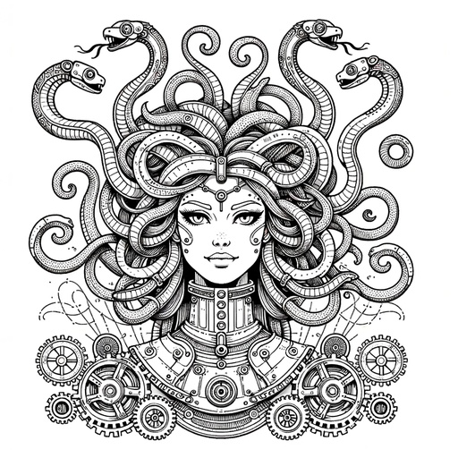 Children&#8217;s Steampunk Medusa Coloring Page