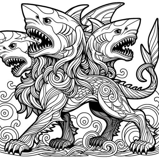 Children&#8217;s Cartoon Chimeras with Shark Head Coloring Page