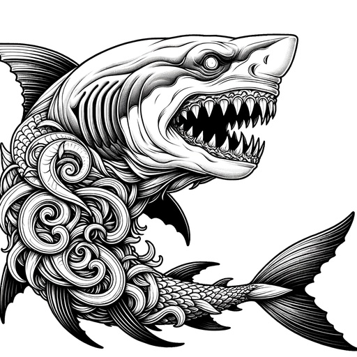 Children&#8217;s Realistic Chimeras with Shark Head Coloring Page