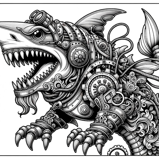 Children&#8217;s Steampunk Chimeras with Shark Head Coloring Page