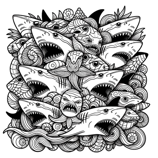 Children&#8217;s Mindful Chimeras with Shark Head Coloring Page