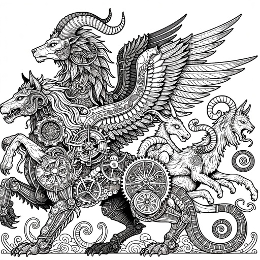 Children&#8217;s Steampunk Chimeras Coloring Page