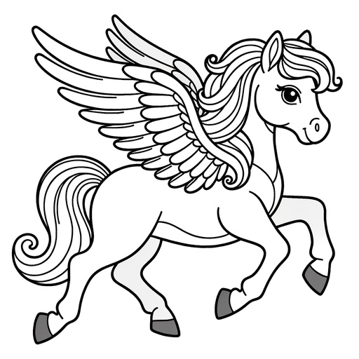 Children&#8217;s Cartoon Pegasus Coloring Page