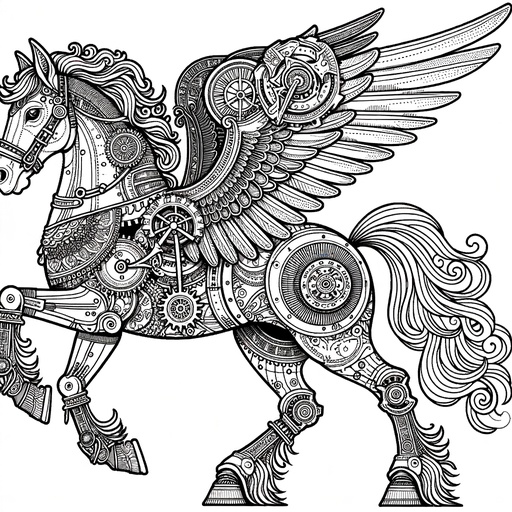 Children&#8217;s Steampunk Pegasus Coloring Page