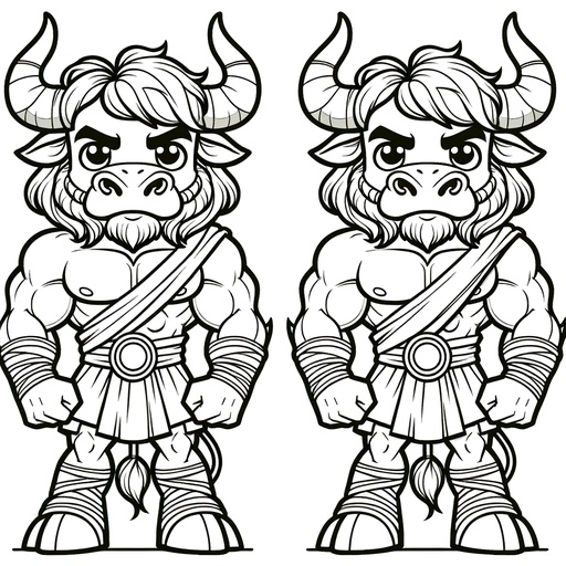 Children's Cartoon Minotaurs Coloring Page- 4 Free Printable Pages