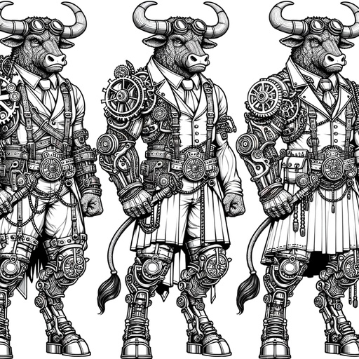 Children&#8217;s Steampunk Minotaurs Coloring Page