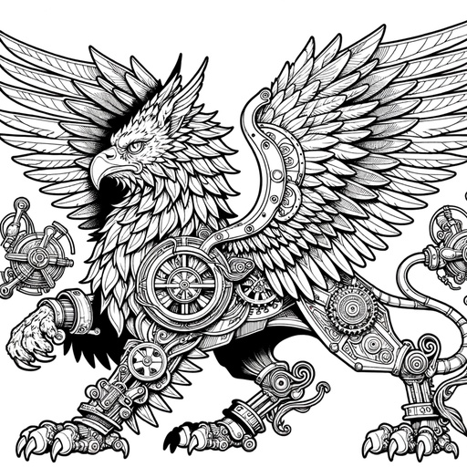 Children&#8217;s Steampunk Griffins Coloring Page