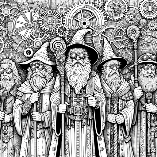 Children&#8217;s Steampunk Wizards Coloring Page