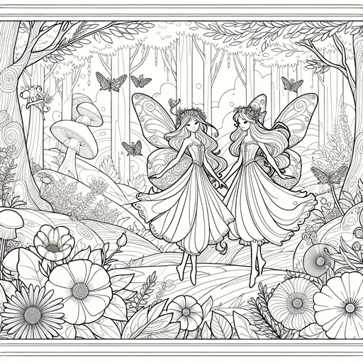 Children&#8217;s Cartoon Fairies in Magical Forests Coloring Page