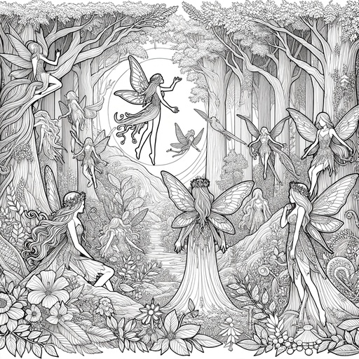 Children&#8217;s Realistic Fairies in Magical Forests Coloring Page