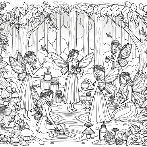 Children&#8217;s Mindful Fairies in Magical Forests Coloring Page