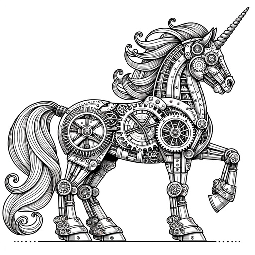 Children&#8217;s Steampunk Unicorn Coloring Page