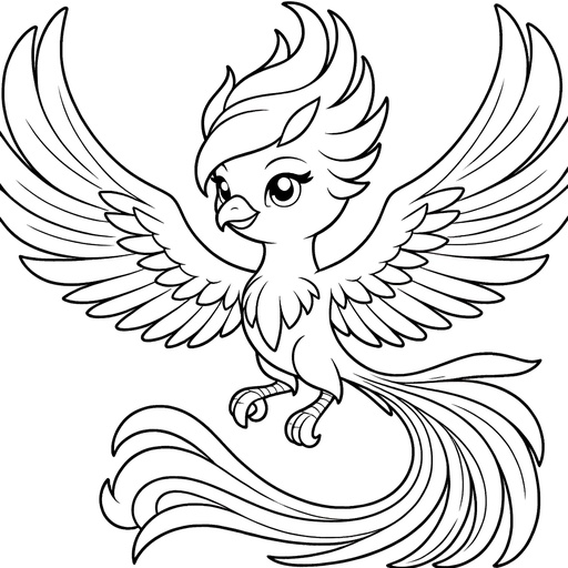 Children&#8217;s Cartoon Phoenix Coloring Page