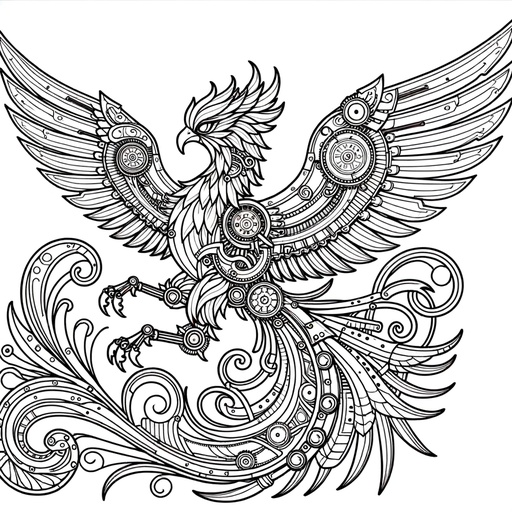 Children&#8217;s Steampunk Phoenix Coloring Page