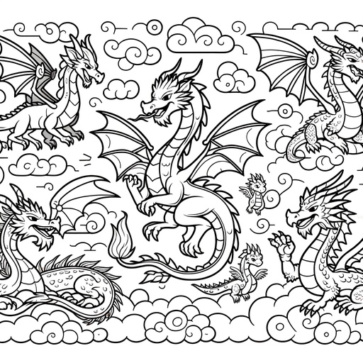 Children&#8217;s Cartoon Dragons Coloring Page