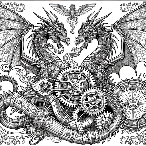 Children&#8217;s Steampunk Dragons Coloring Page