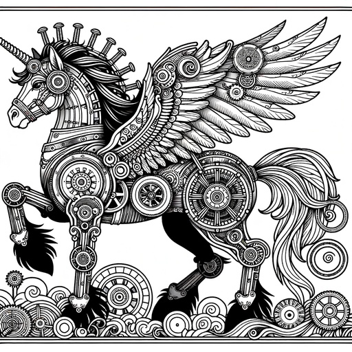 Children&#8217;s Steampunk Mythical Creatures Coloring Page
