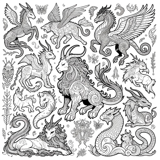 Children&#8217;s Mindful Mythical Creatures Coloring Page