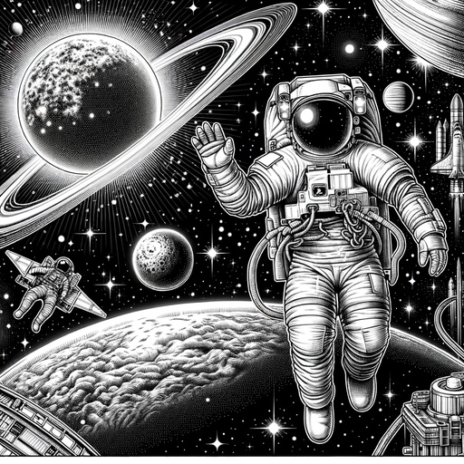Children&#8217;s Realistic Space Scene with Astronauts Coloring Page