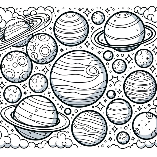 Children&#8217;s Cartoon Planets Coloring Page