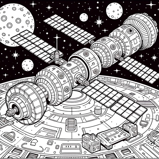 Children&#8217;s Cartoon Space Station Coloring Page