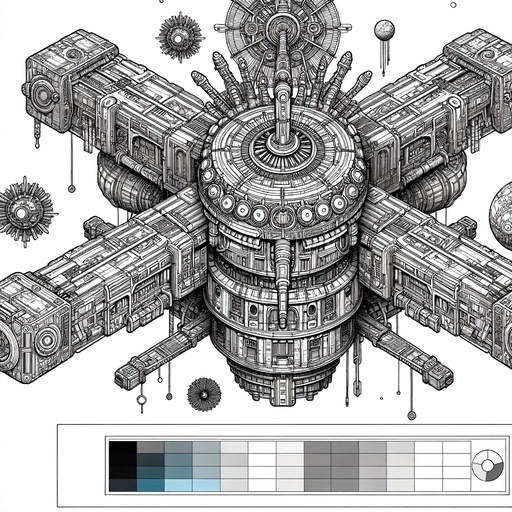 Children&#8217;s Steampunk Space Station Coloring Page