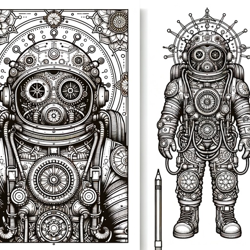 Children&#8217;s Steampunk Astronaut Coloring Page