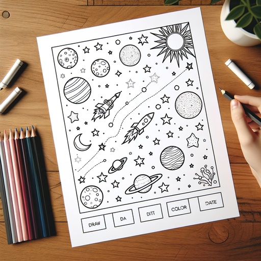 Children&#8217;s Realistic Space Coloring Page