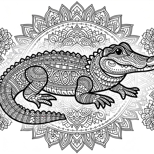 Children&#8217;s Mandala Alligator Coloring Page