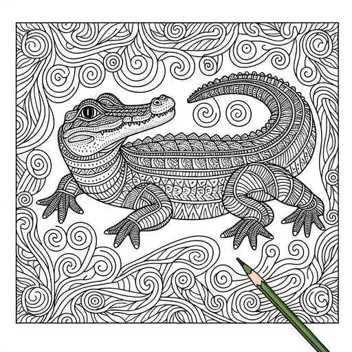 Children&#8217;s Mindful Alligator Coloring Page