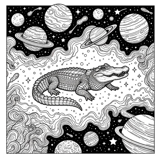 Children&#8217;s Space Alligator Coloring Page