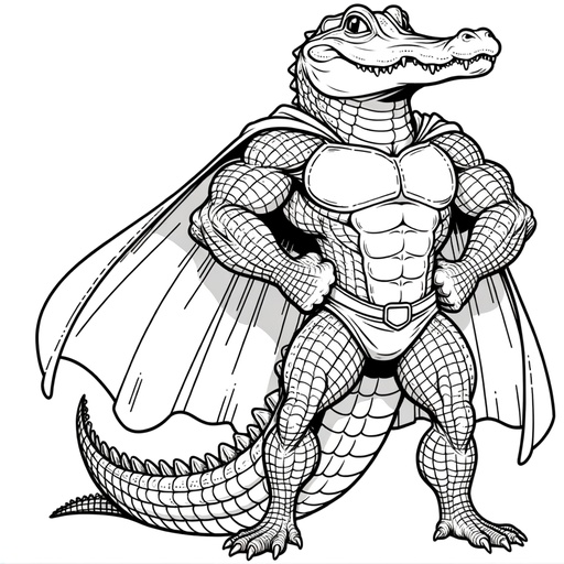 Children&#8217;s Superhero Alligator Coloring Page